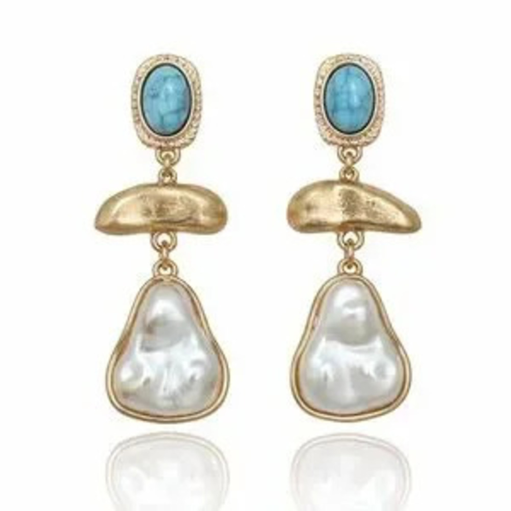 Elegant Gold and Blue Stone Drop Earrings